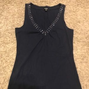 Navy V-neck Express tank with rhinestone accents